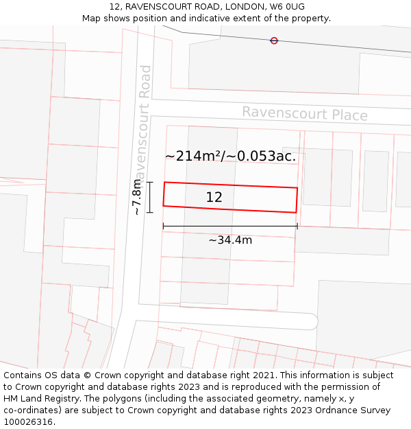 12, RAVENSCOURT ROAD, LONDON, W6 0UG: Plot and title map
