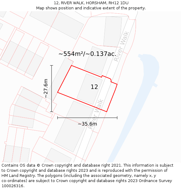 12, RIVER WALK, HORSHAM, RH12 1DU: Plot and title map