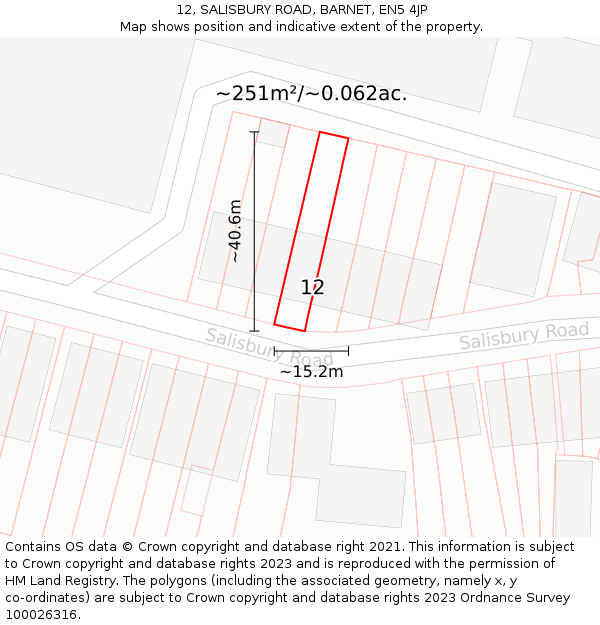 12, SALISBURY ROAD, BARNET, EN5 4JP: Plot and title map