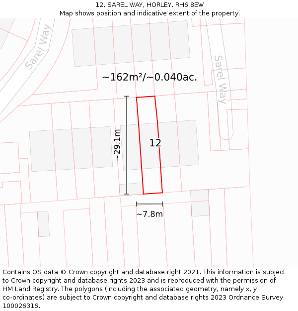 12, SAREL WAY, HORLEY, RH6 8EW: Plot and title map