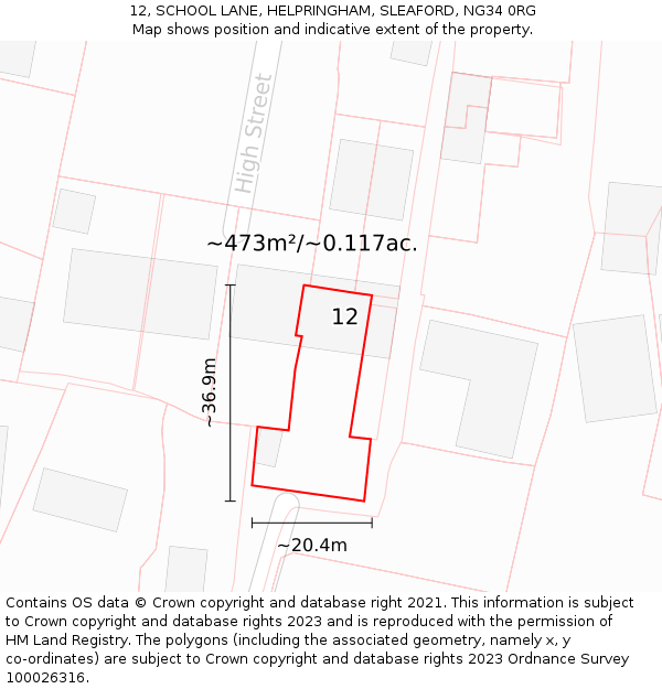 12, SCHOOL LANE, HELPRINGHAM, SLEAFORD, NG34 0RG: Plot and title map