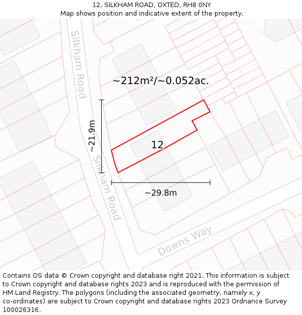 12, SILKHAM ROAD, OXTED, RH8 0NY: Plot and title map