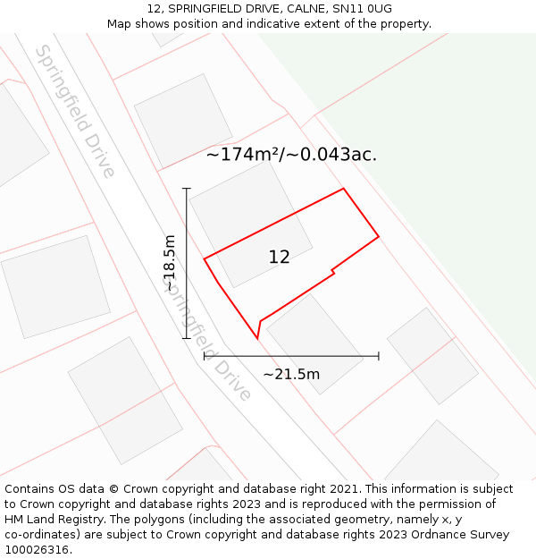 12, SPRINGFIELD DRIVE, CALNE, SN11 0UG: Plot and title map
