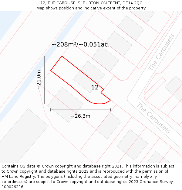 12, THE CAROUSELS, BURTON-ON-TRENT, DE14 2QG: Plot and title map