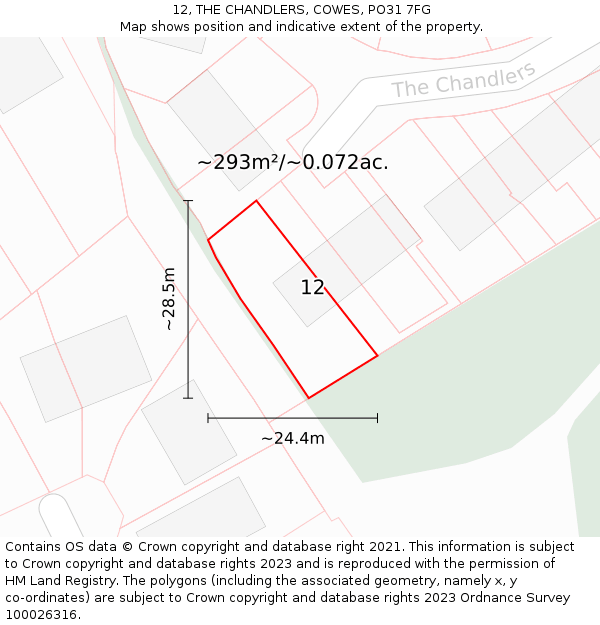 12, THE CHANDLERS, COWES, PO31 7FG: Plot and title map