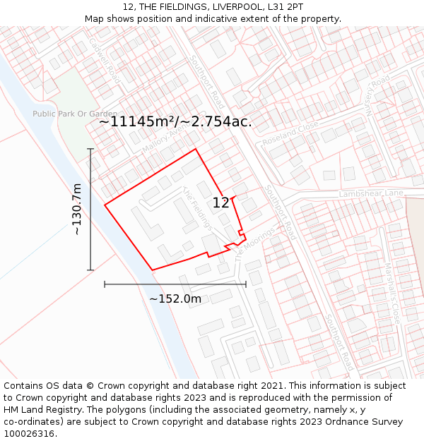 12, THE FIELDINGS, LIVERPOOL, L31 2PT: Plot and title map