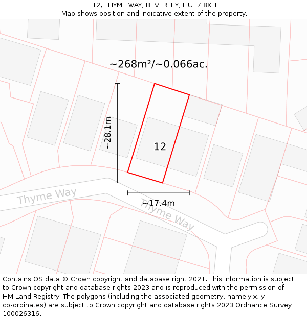 12, THYME WAY, BEVERLEY, HU17 8XH: Plot and title map