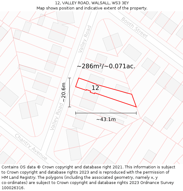 12, VALLEY ROAD, WALSALL, WS3 3EY: Plot and title map