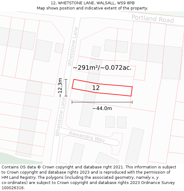 12, WHETSTONE LANE, WALSALL, WS9 8PB: Plot and title map