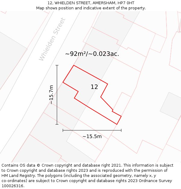12, WHIELDEN STREET, AMERSHAM, HP7 0HT: Plot and title map