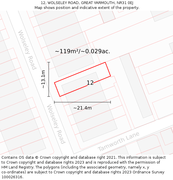 12, WOLSELEY ROAD, GREAT YARMOUTH, NR31 0EJ: Plot and title map