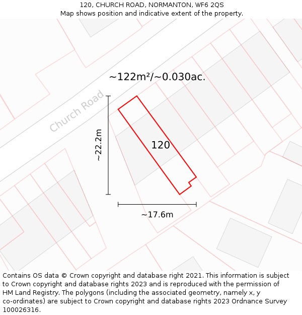 120, CHURCH ROAD, NORMANTON, WF6 2QS: Plot and title map