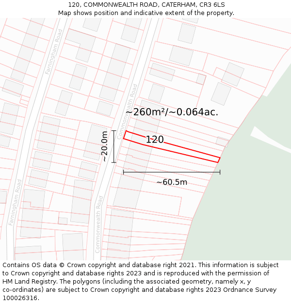 120, COMMONWEALTH ROAD, CATERHAM, CR3 6LS: Plot and title map