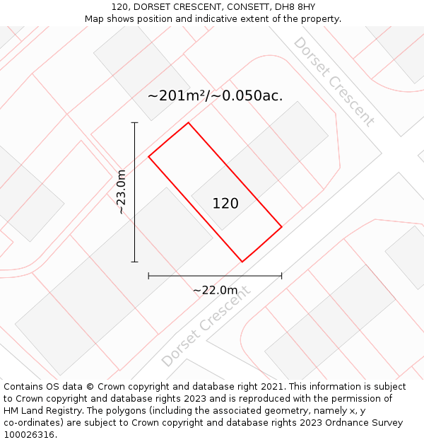 120, DORSET CRESCENT, CONSETT, DH8 8HY: Plot and title map