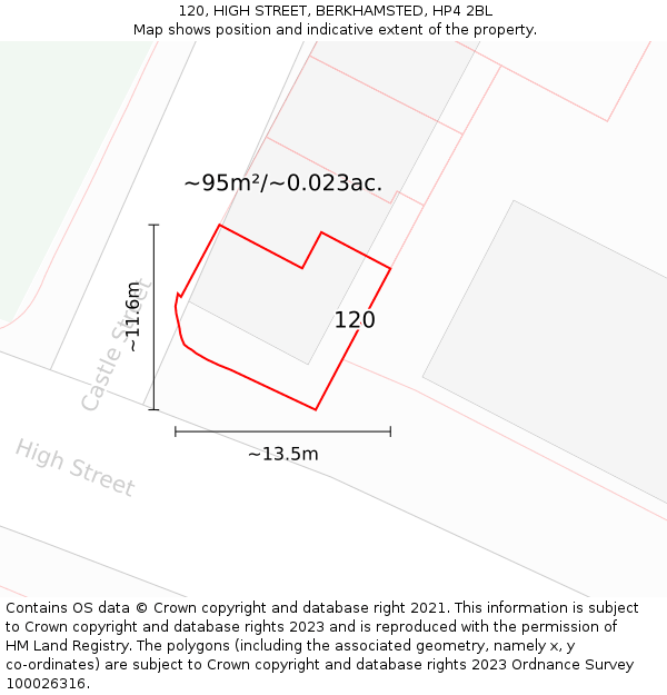 120, HIGH STREET, BERKHAMSTED, HP4 2BL: Plot and title map