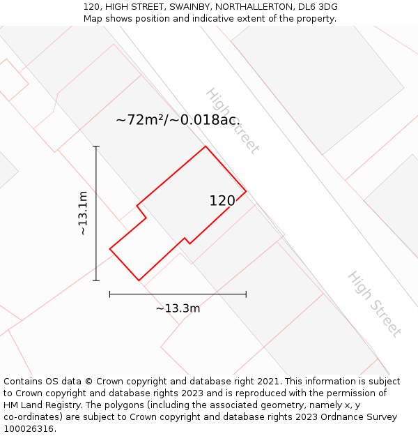 120, HIGH STREET, SWAINBY, NORTHALLERTON, DL6 3DG: Plot and title map
