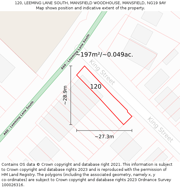 120, LEEMING LANE SOUTH, MANSFIELD WOODHOUSE, MANSFIELD, NG19 9AY: Plot and title map
