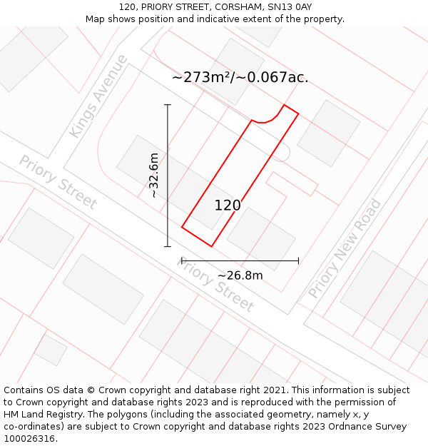 120, PRIORY STREET, CORSHAM, SN13 0AY: Plot and title map
