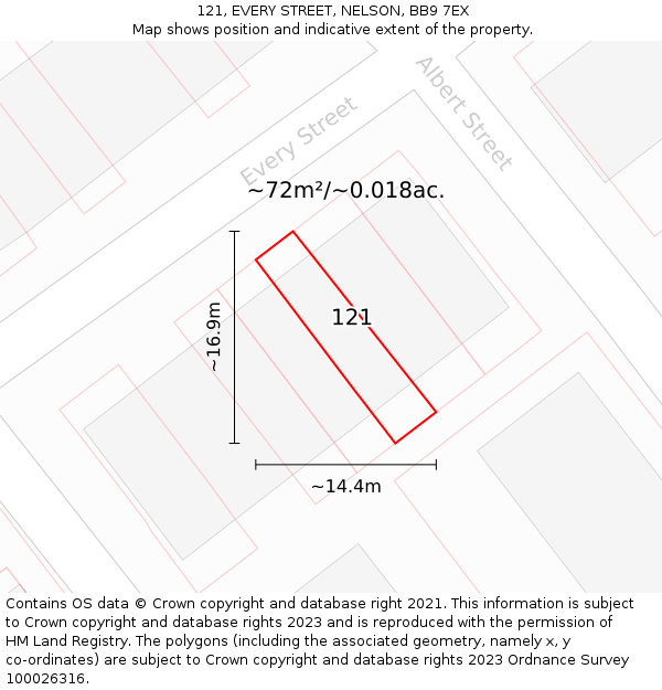 121, EVERY STREET, NELSON, BB9 7EX: Plot and title map