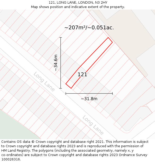 121, LONG LANE, LONDON, N3 2HY: Plot and title map