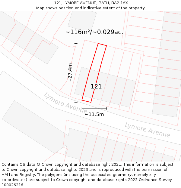 121, LYMORE AVENUE, BATH, BA2 1AX: Plot and title map
