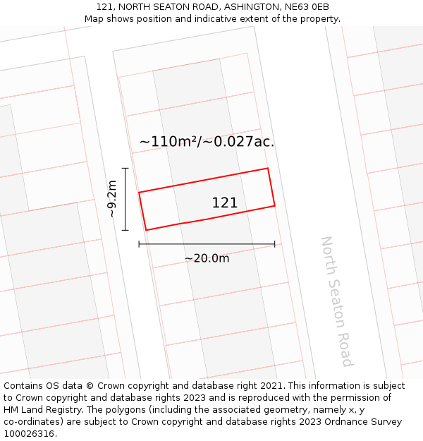 121, NORTH SEATON ROAD, ASHINGTON, NE63 0EB: Plot and title map