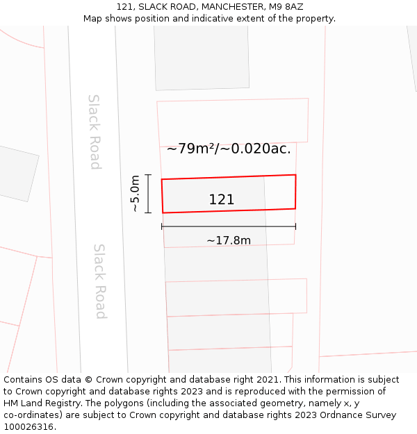 121, SLACK ROAD, MANCHESTER, M9 8AZ: Plot and title map
