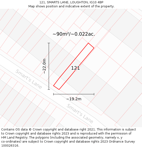 121, SMARTS LANE, LOUGHTON, IG10 4BP: Plot and title map