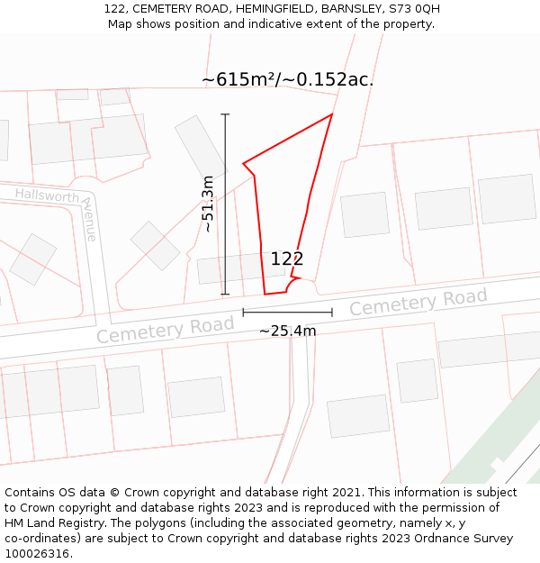 122, CEMETERY ROAD, HEMINGFIELD, BARNSLEY, S73 0QH: Plot and title map