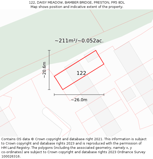 122, DAISY MEADOW, BAMBER BRIDGE, PRESTON, PR5 8DL: Plot and title map