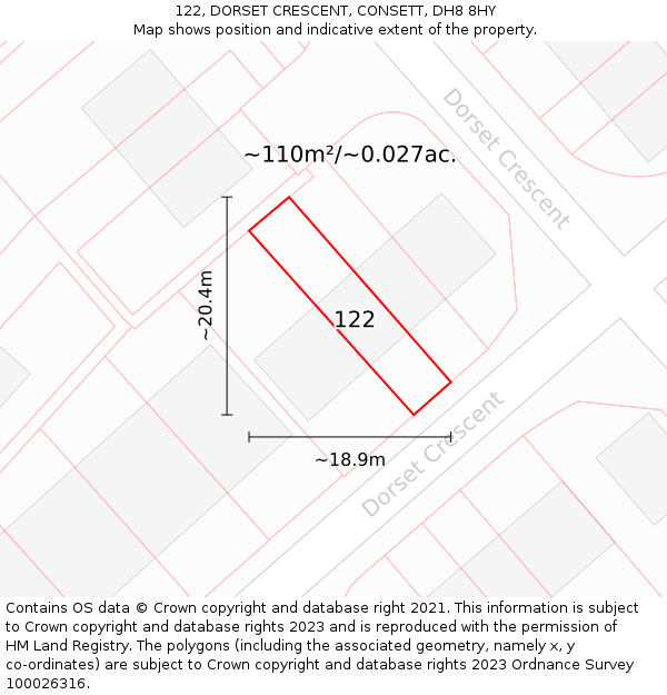 122, DORSET CRESCENT, CONSETT, DH8 8HY: Plot and title map