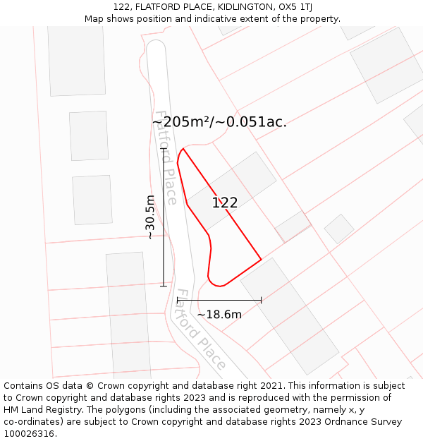122, FLATFORD PLACE, KIDLINGTON, OX5 1TJ: Plot and title map