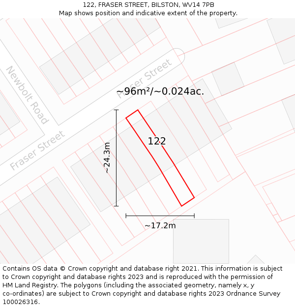 122, FRASER STREET, BILSTON, WV14 7PB: Plot and title map