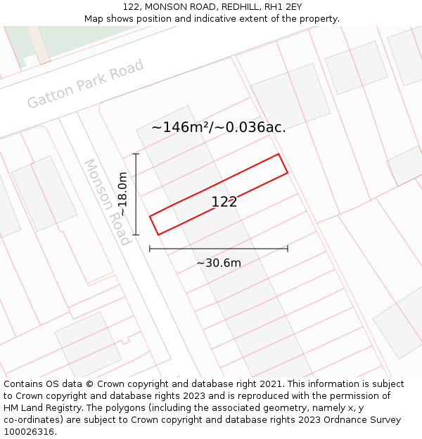 122, MONSON ROAD, REDHILL, RH1 2EY: Plot and title map