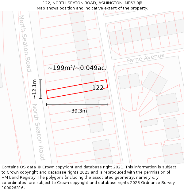 122, NORTH SEATON ROAD, ASHINGTON, NE63 0JR: Plot and title map