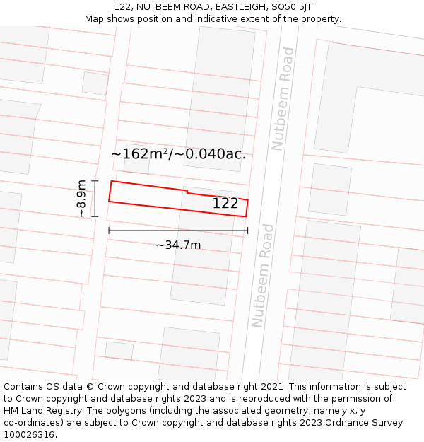 122, NUTBEEM ROAD, EASTLEIGH, SO50 5JT: Plot and title map