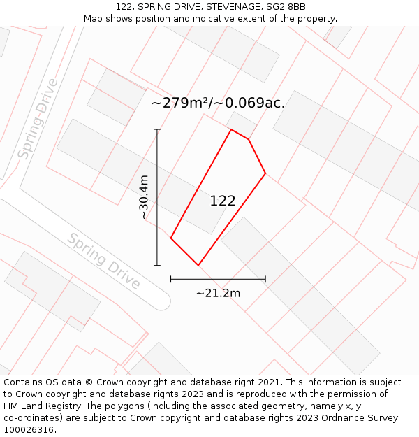122, SPRING DRIVE, STEVENAGE, SG2 8BB: Plot and title map