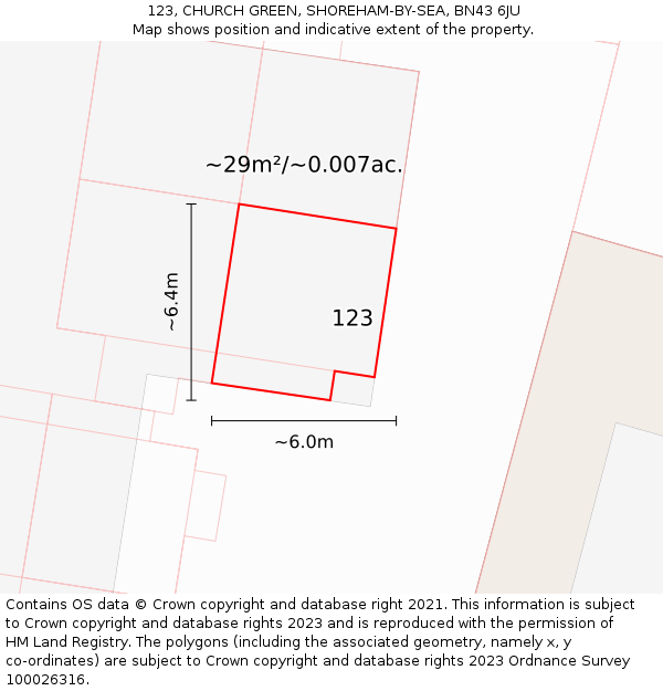 123, CHURCH GREEN, SHOREHAM-BY-SEA, BN43 6JU: Plot and title map