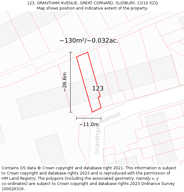 123, GRANTHAM AVENUE, GREAT CORNARD, SUDBURY, CO10 0ZQ: Plot and title map