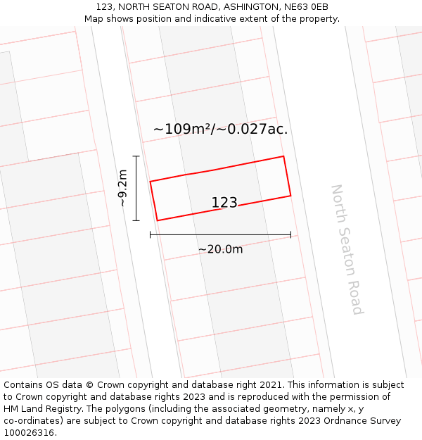 123, NORTH SEATON ROAD, ASHINGTON, NE63 0EB: Plot and title map