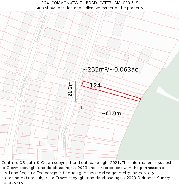 124, COMMONWEALTH ROAD, CATERHAM, CR3 6LS: Plot and title map