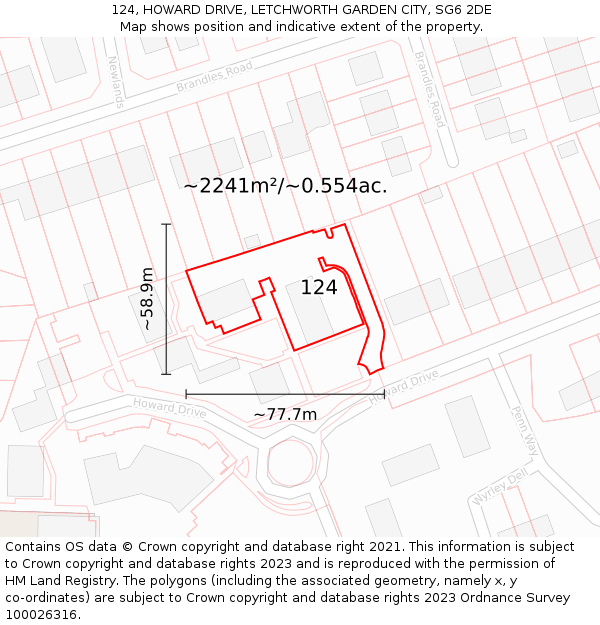124, HOWARD DRIVE, LETCHWORTH GARDEN CITY, SG6 2DE: Plot and title map