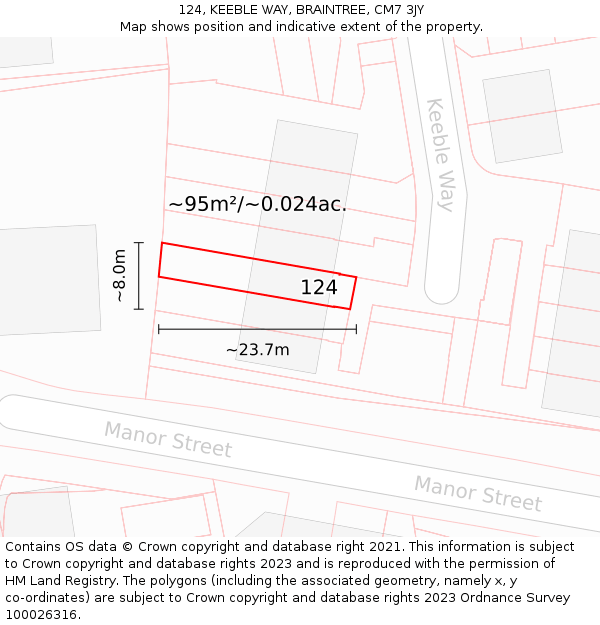 124, KEEBLE WAY, BRAINTREE, CM7 3JY: Plot and title map