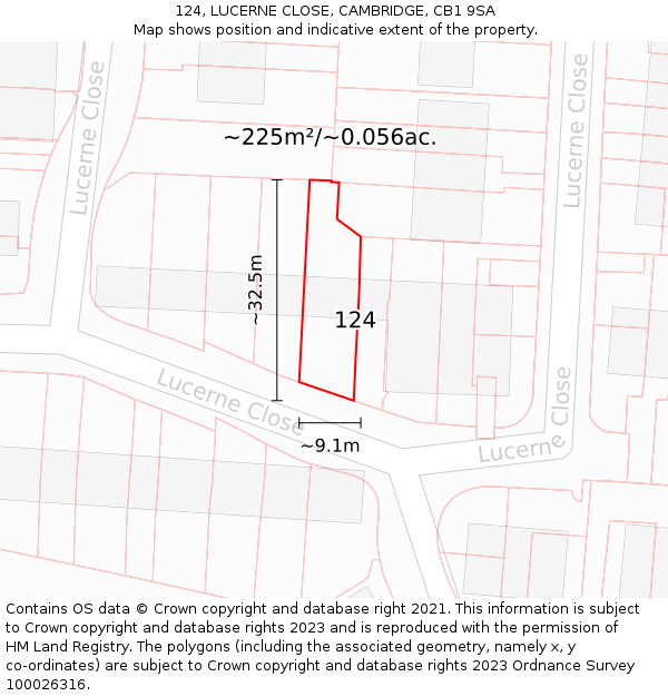 124, LUCERNE CLOSE, CAMBRIDGE, CB1 9SA: Plot and title map