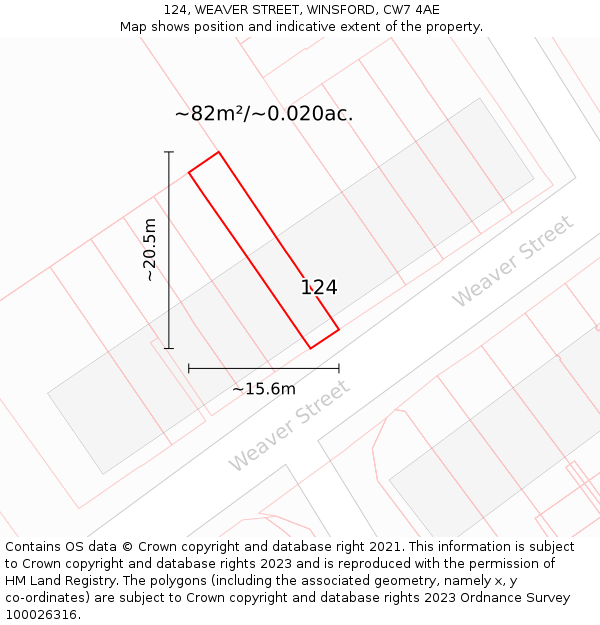 124, WEAVER STREET, WINSFORD, CW7 4AE: Plot and title map