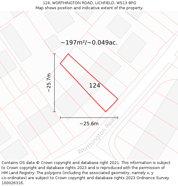 124, WORTHINGTON ROAD, LICHFIELD, WS13 8PG: Plot and title map