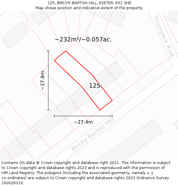 125, BIRCHY BARTON HILL, EXETER, EX1 3HE: Plot and title map