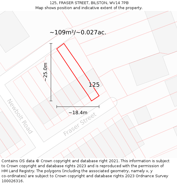 125, FRASER STREET, BILSTON, WV14 7PB: Plot and title map