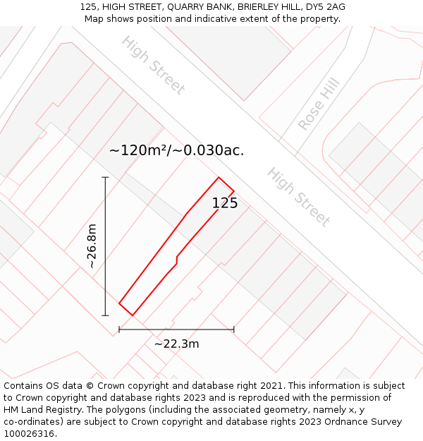 125, HIGH STREET, QUARRY BANK, BRIERLEY HILL, DY5 2AG: Plot and title map
