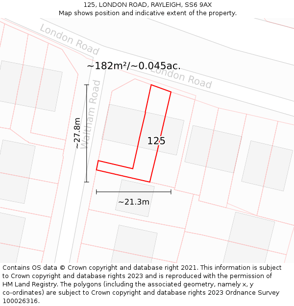 125, LONDON ROAD, RAYLEIGH, SS6 9AX: Plot and title map